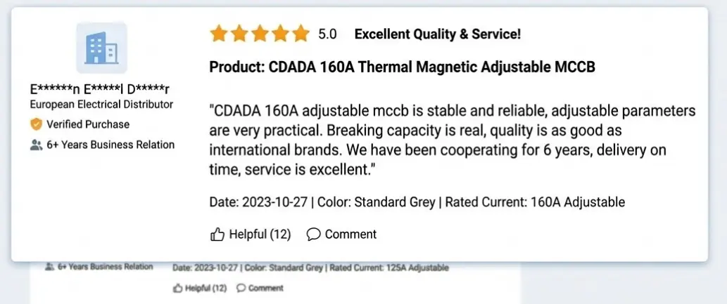 160a Thermal Magnetic Adjustable Mccb